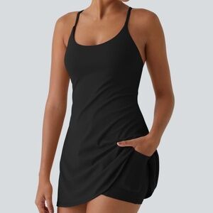 Halara Softlyzero Plush Backless Active Dress-Easy Peezy Edition Black